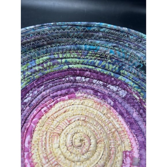 Handmade Woven Fabric Coil Rope Basket Purple Blue Multicolor 8"x3" Boho Decor - Picture 8 of 8